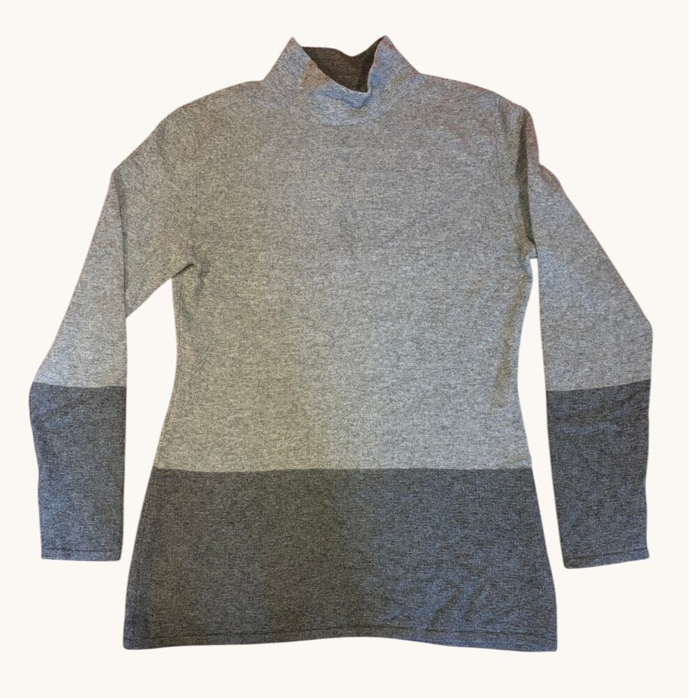Women's 100% Cashmere Colorblock Gray Sweater MEDIUM Funnel Mock Neck